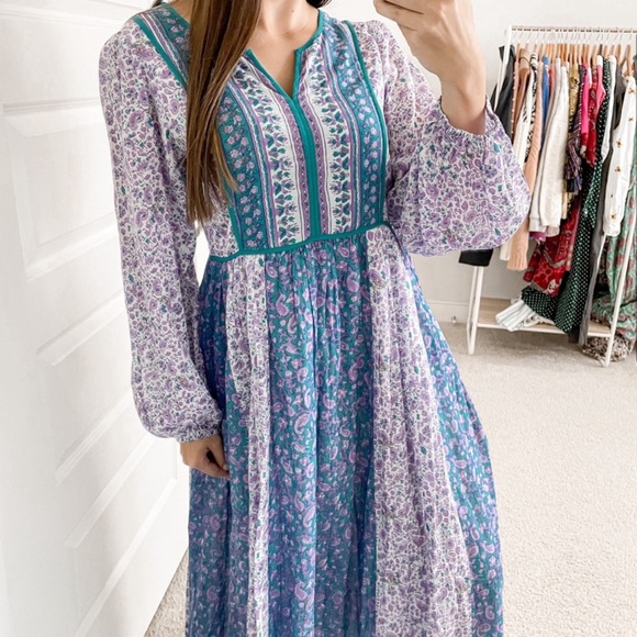 Ne Quittez Pas Floral Peasant Dress Purple Teal - Picture 2 of 12